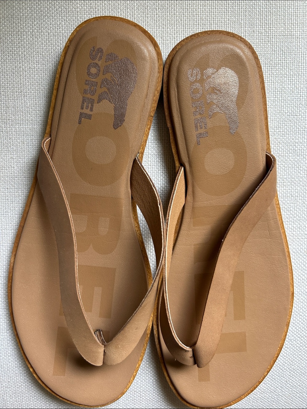New Sorel Ella Tan Leather Thong Sandals  sz 7.5